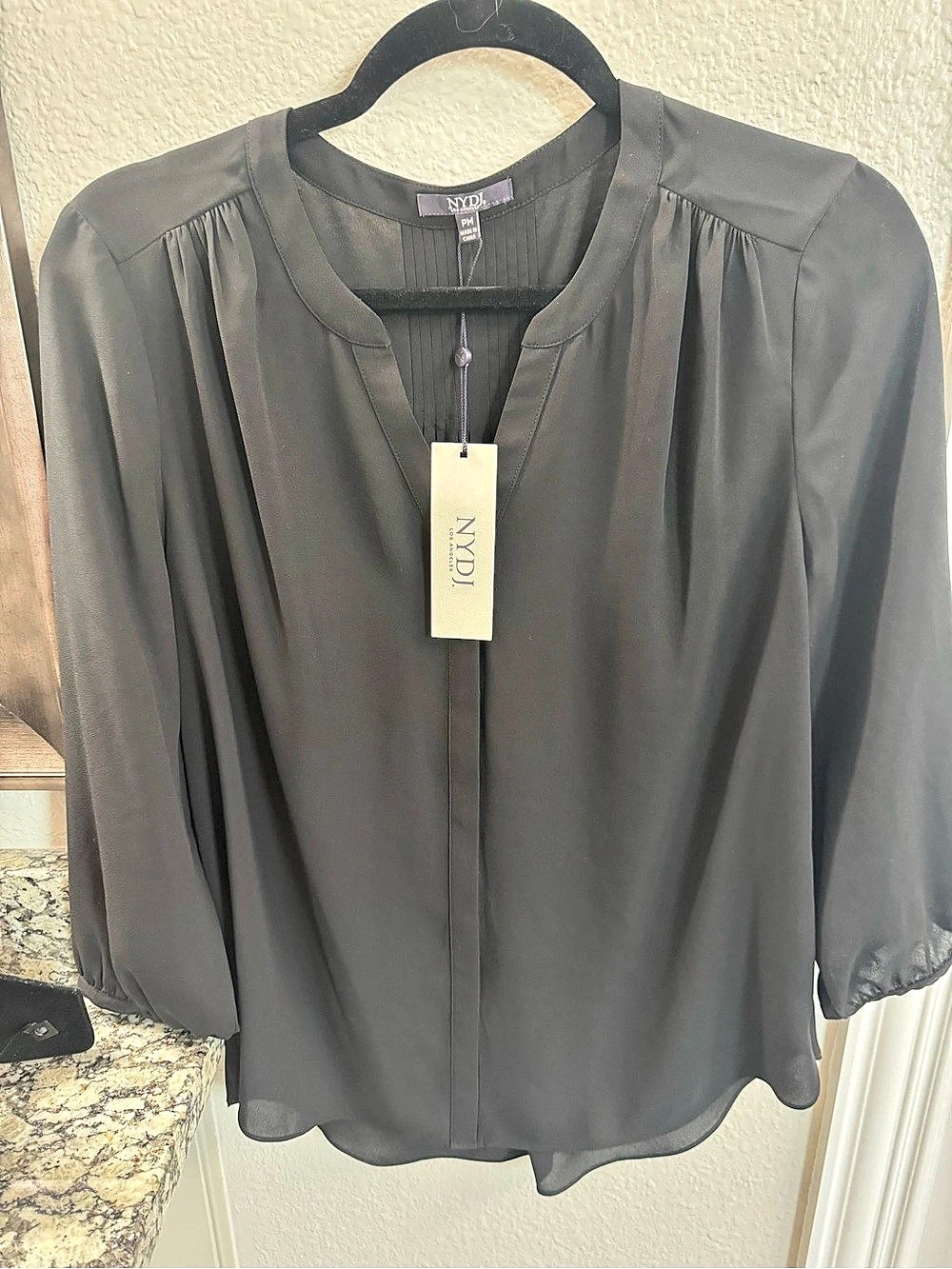 NYDJ Pintuck Blouse in Black Size Medium